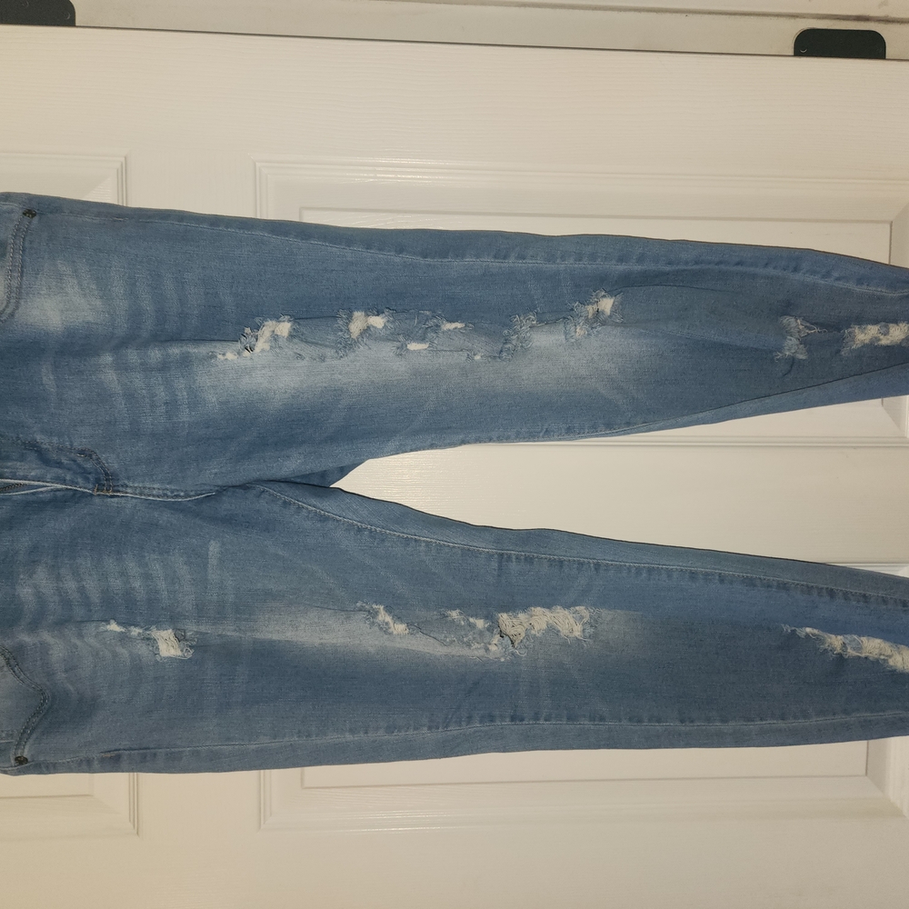 Women's Plus Size Skinny Blue Distressed Jeans